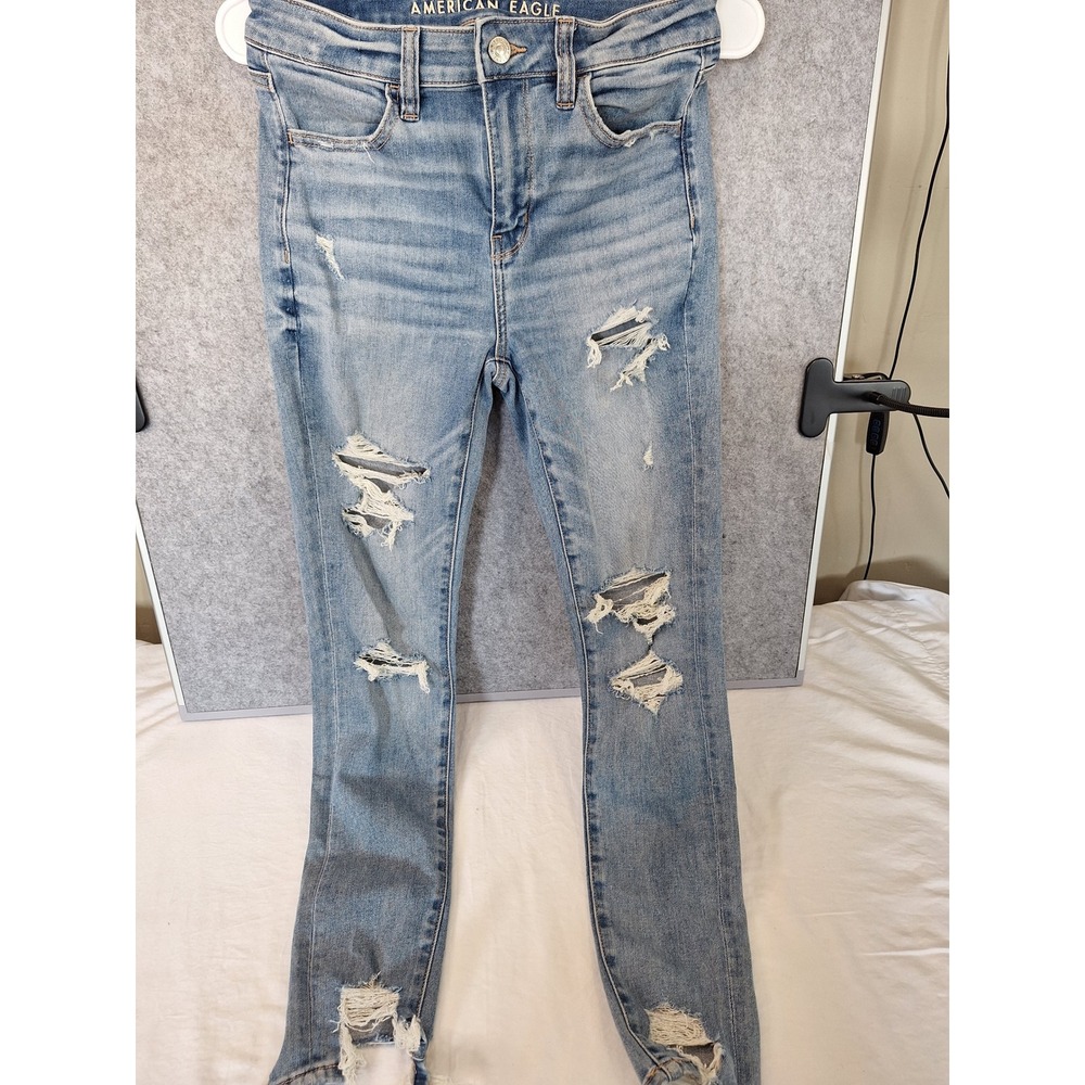 American Eagle Hi-Rise Jegging Light Wash Distressed Next Level Stretch Jeans 4R